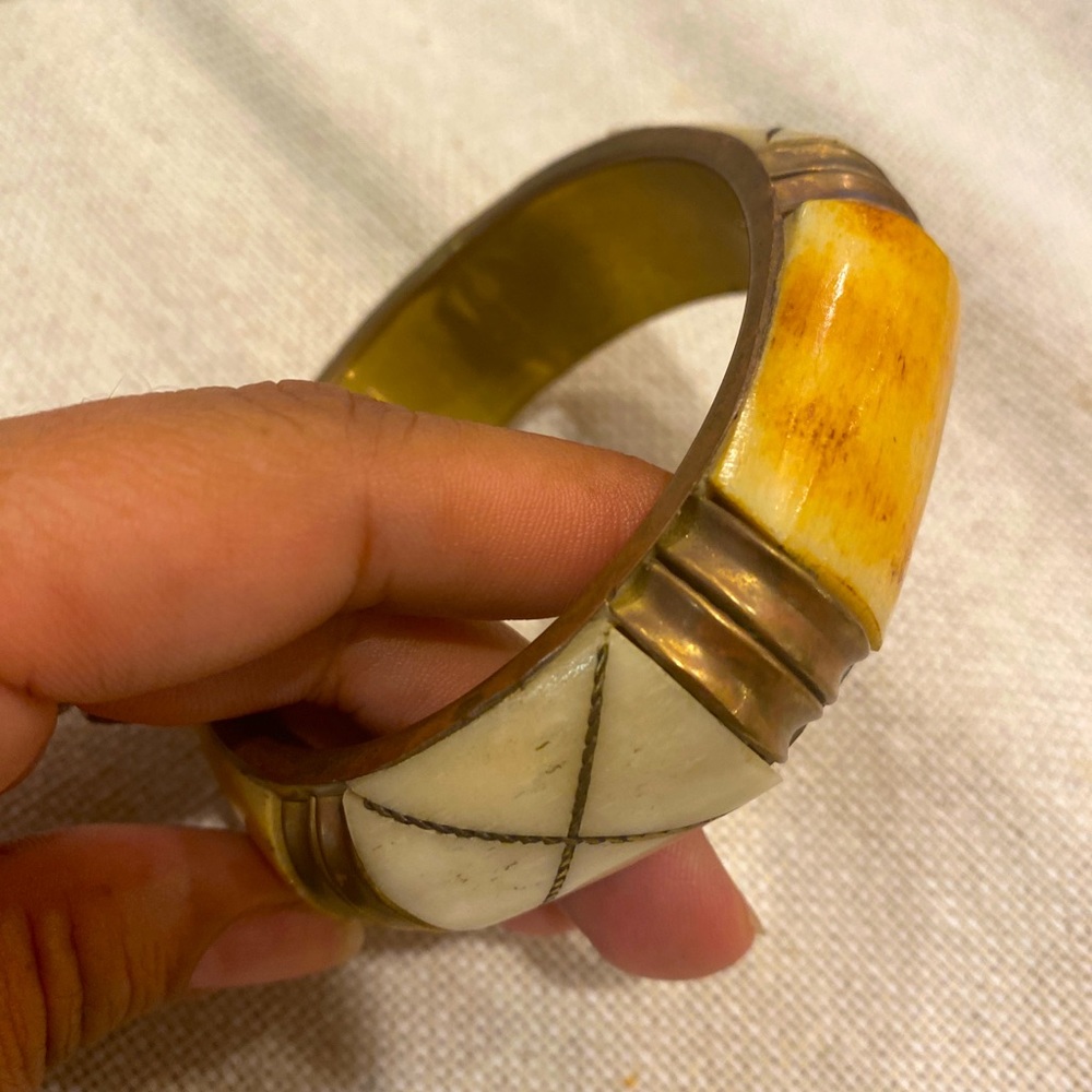 Brass bone inlay vintage bangle